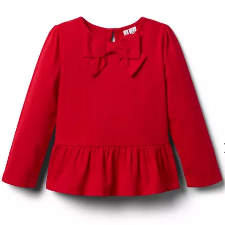 Euc Janie And Jack Red Peplum Long Sleeve Bow Top